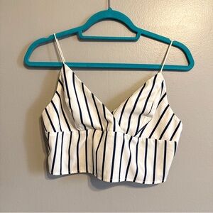 Striped Bralette Crop Top White Navy Size Large